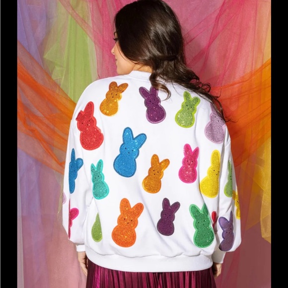 Queen Of Sparkles White Multi Peeps Sweatshirt Medium NWOT - Picture 3 of 7